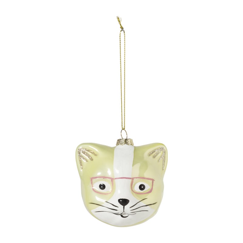 Kerstbal kat met bril - multikleur - 8x7.5x6.5 cm