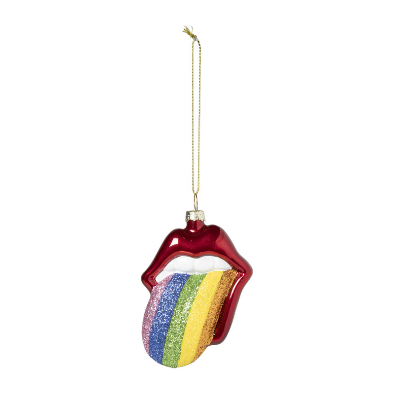 Kersthanger tong regenboog - multikleur - 8.6x6.3x3 cm