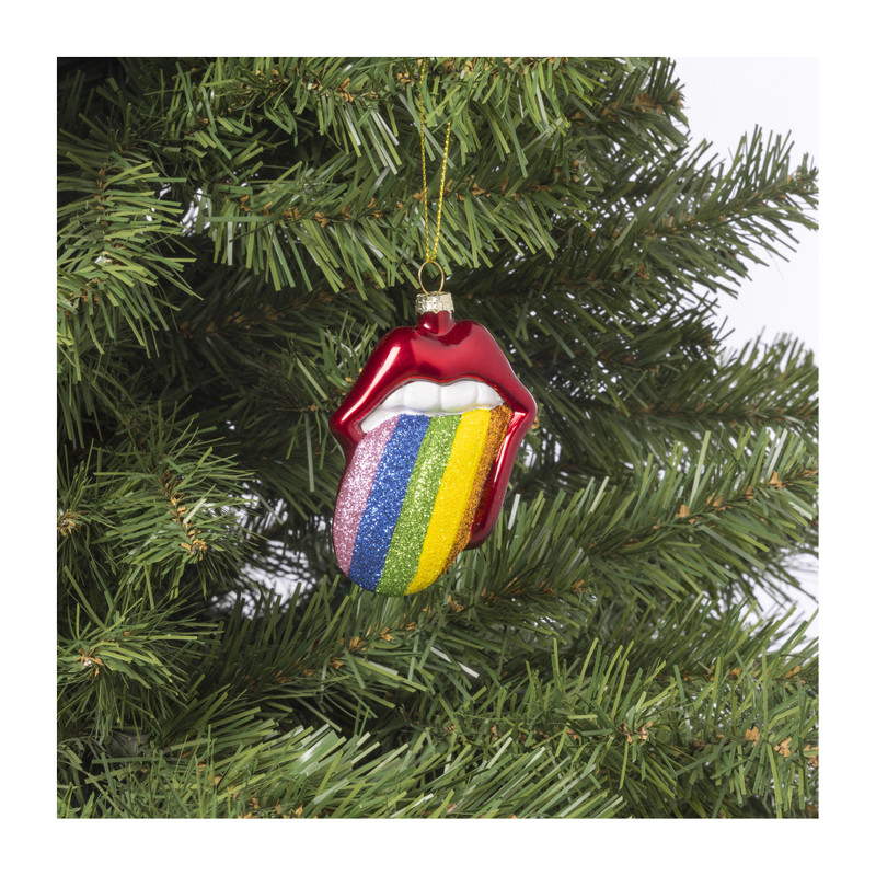 Kersthanger tong regenboog - multikleur - 8.6x6.3x3 cm