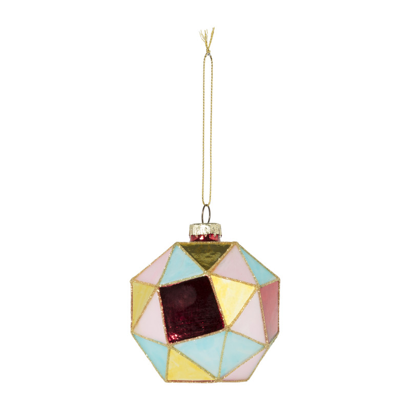 Kerstbal blokkig - roze/blauw - ø8 cm