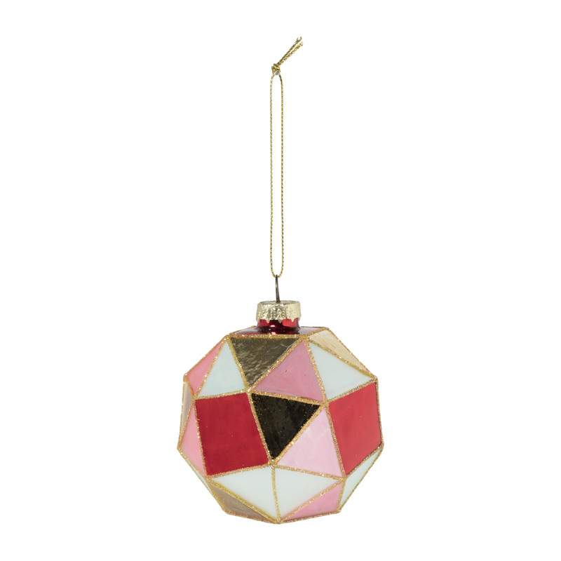Kerstbal blokkig - roze/rood - ø8 cm