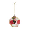 Kerstbal blokkig - roze/rood - ø8 cm