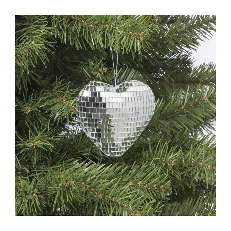Kersthanger disco hart - zilverkleurig - 9x9.5x3.5 cm
