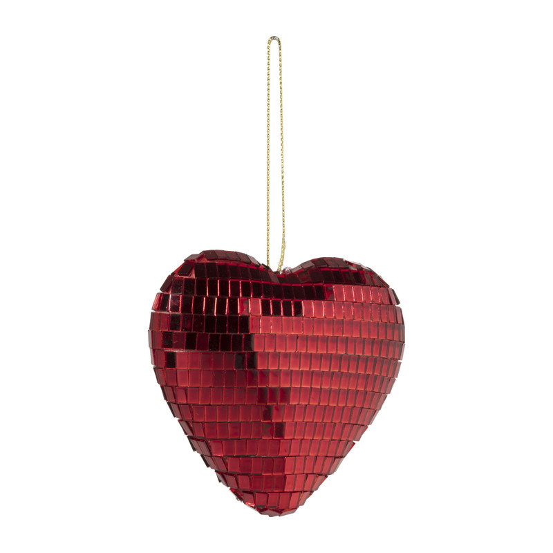 Kersthanger disco hart - rood - 9x9.5x3.5 cm