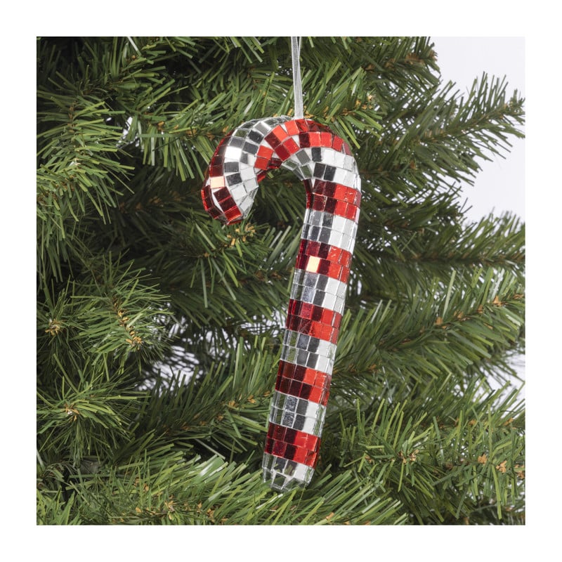 Kersthanger disco candy cane - rood/zilverkleurig - 17x7.5x2 cm