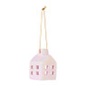 Hanger huisje keramiek - roze - 5.5x3.5x3.5 cm