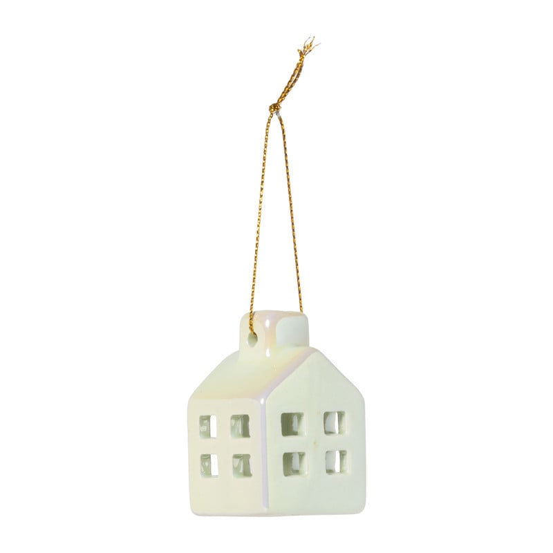 Hanger huisje keramiek - groen - 5.5x3.5x3.5 cm