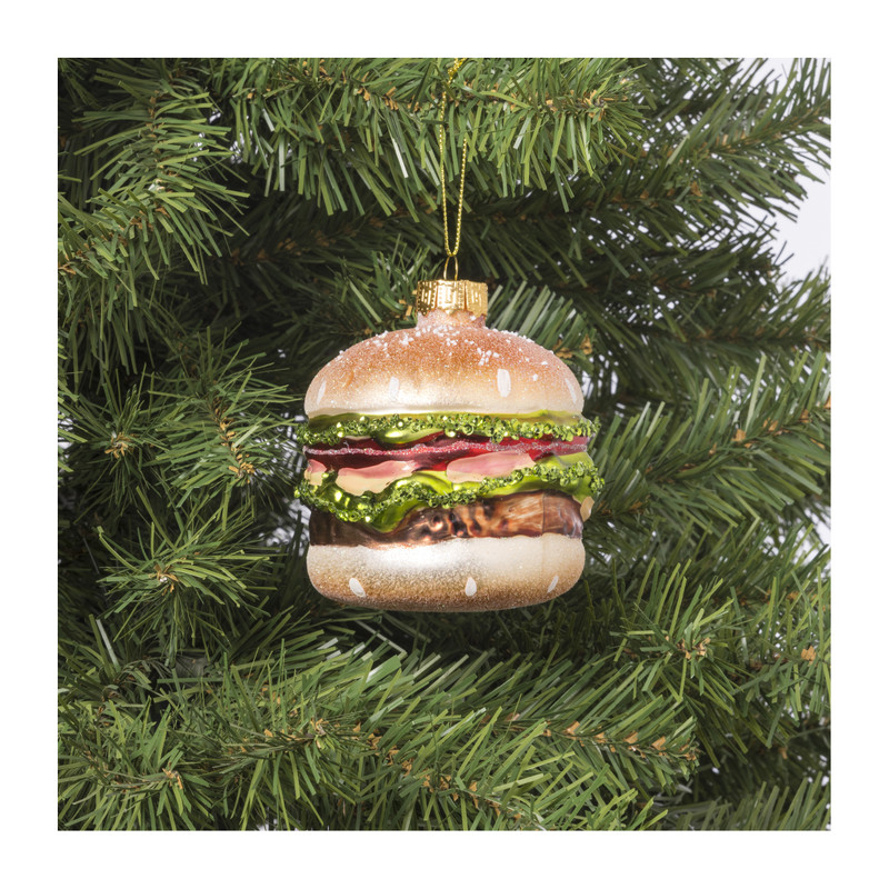 Kersthanger hamburger - glas - ø9.5x9 cm