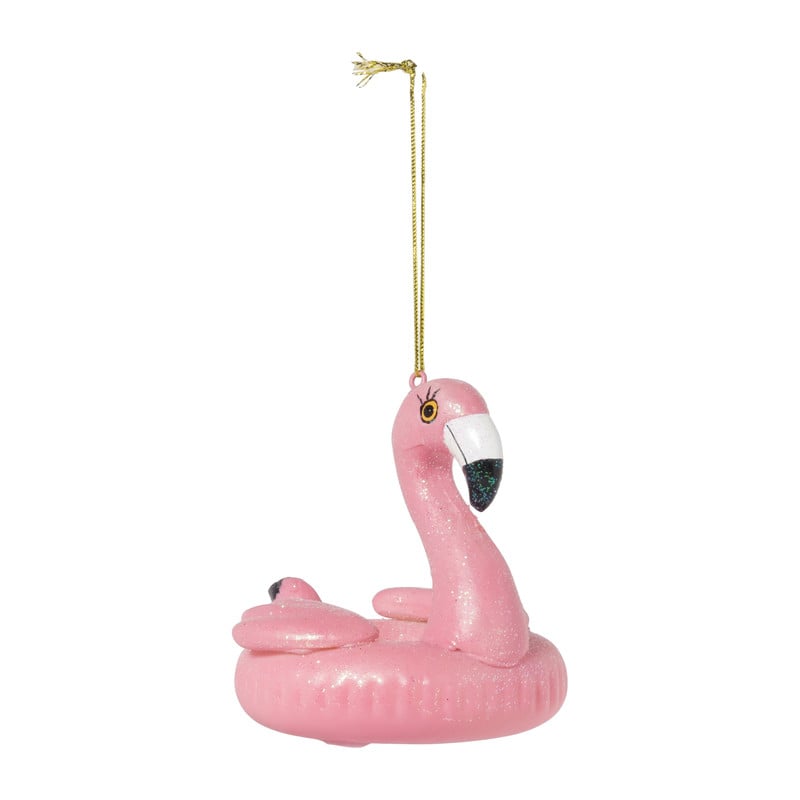 Kersthanger flamingo - glas - ø9.3x8.6 cm
