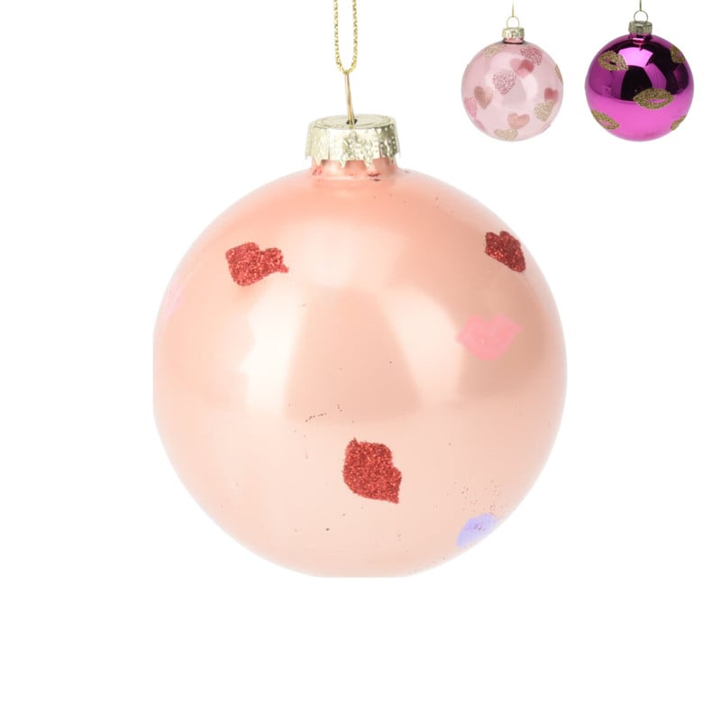 Kerstbal met kusjes - diverse varianten - ø8 cm