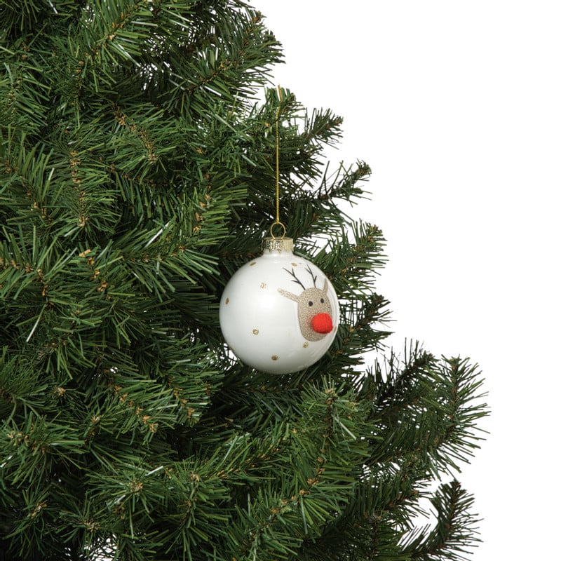 Kerstbal rendier - wit