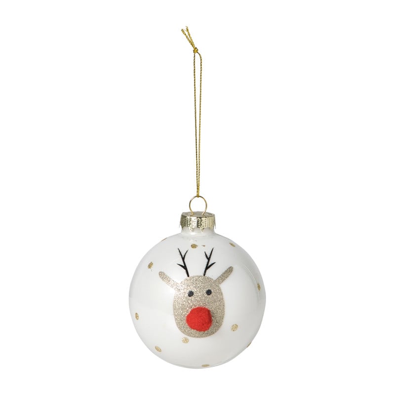 Kerstbal rendier - wit