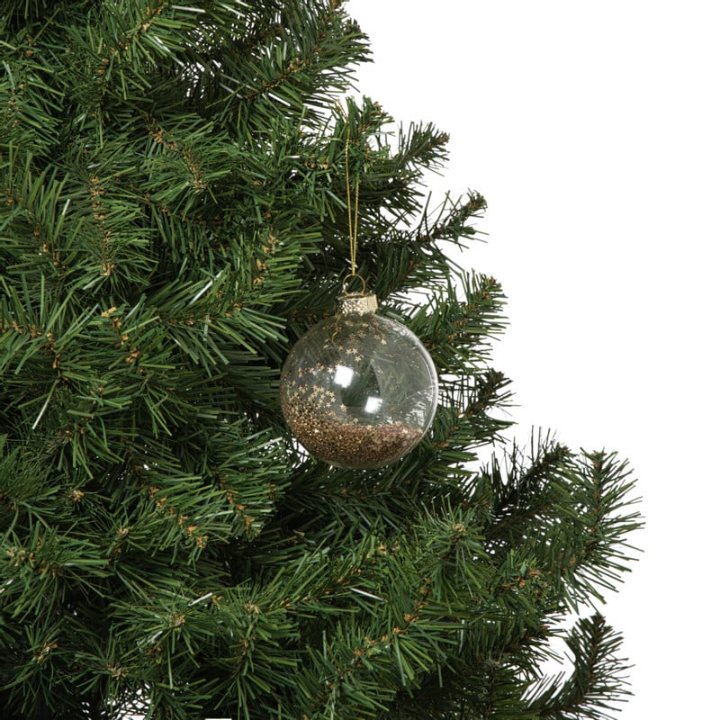 Kerstbal glas met gouden glitters - transparant/goudkleurig