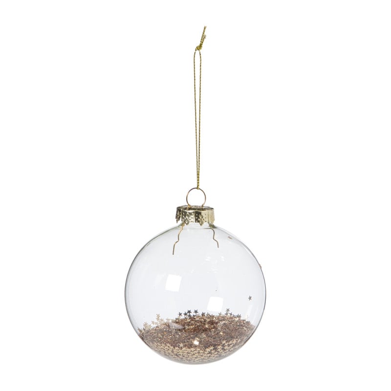 Kerstbal glas met gouden glitters - transparant/goudkleurig