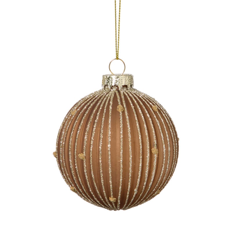 Kerstbal strepen en stippen - bruin
