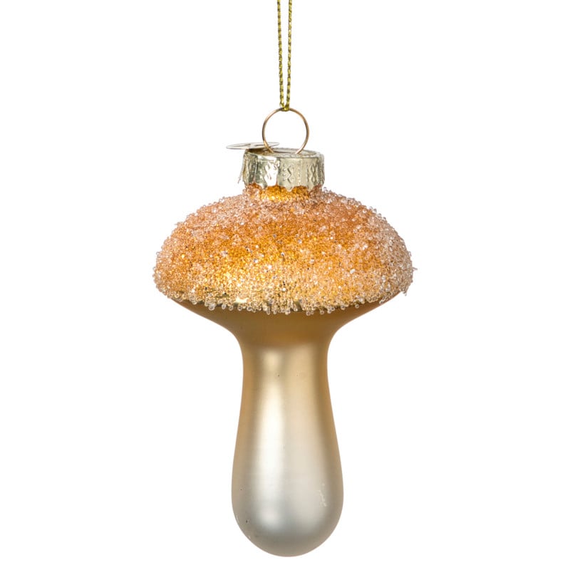 Kersthanger glitter paddenstoel - goudkleurig - ø6x9 cm