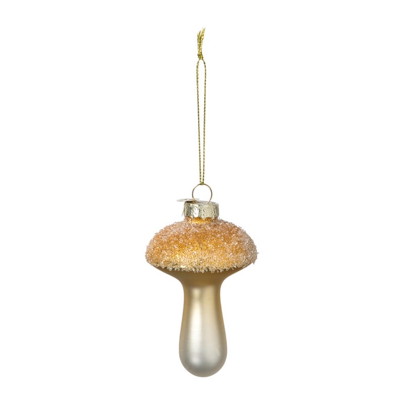 Kersthanger glitter paddenstoel - goudkleurig - ø6x9 cm