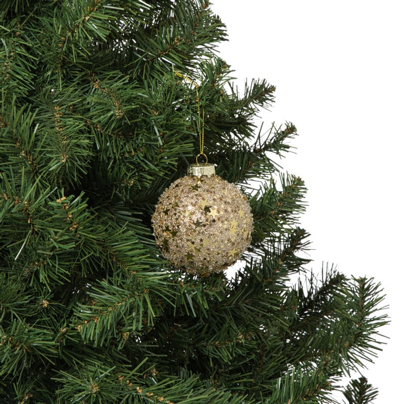 Kerstbal glitter sterretjes - goudkleurig