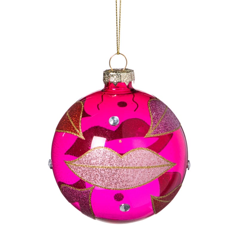 Kerstbal lippen - roze/rood