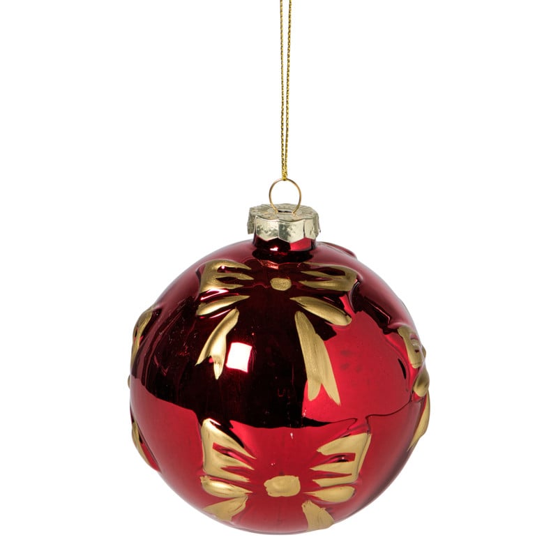 Kerstbal met strikjes - bordeaux rood