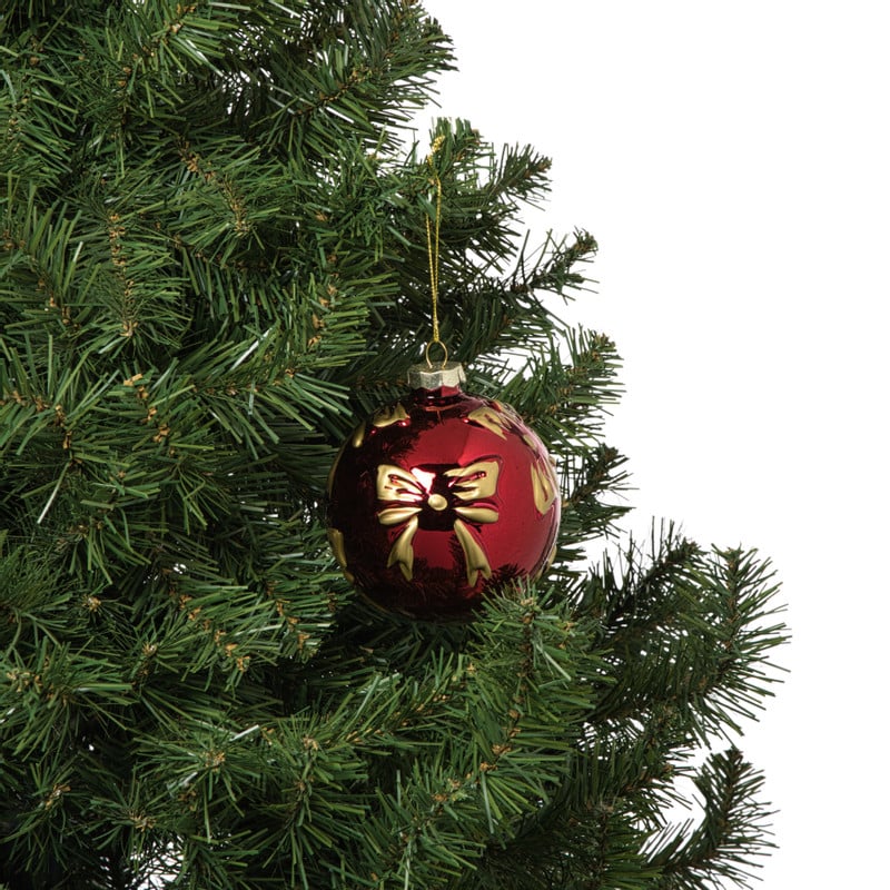 Kerstbal met strikjes - bordeaux rood