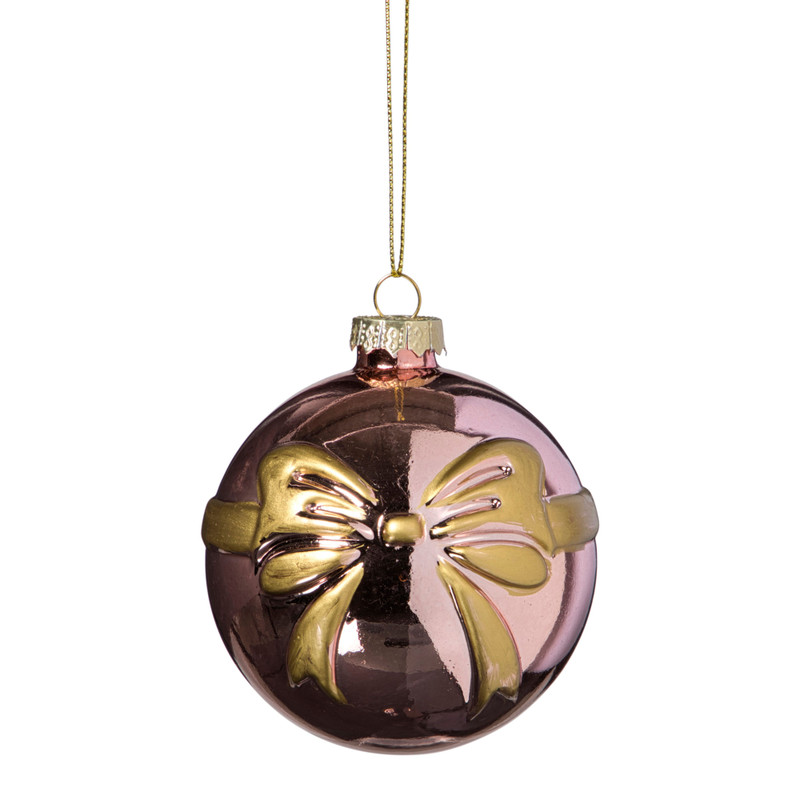 Kerstbal met strik - roze