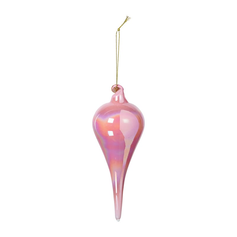 Kersthanger druppel - roze - ø6x15 cm
