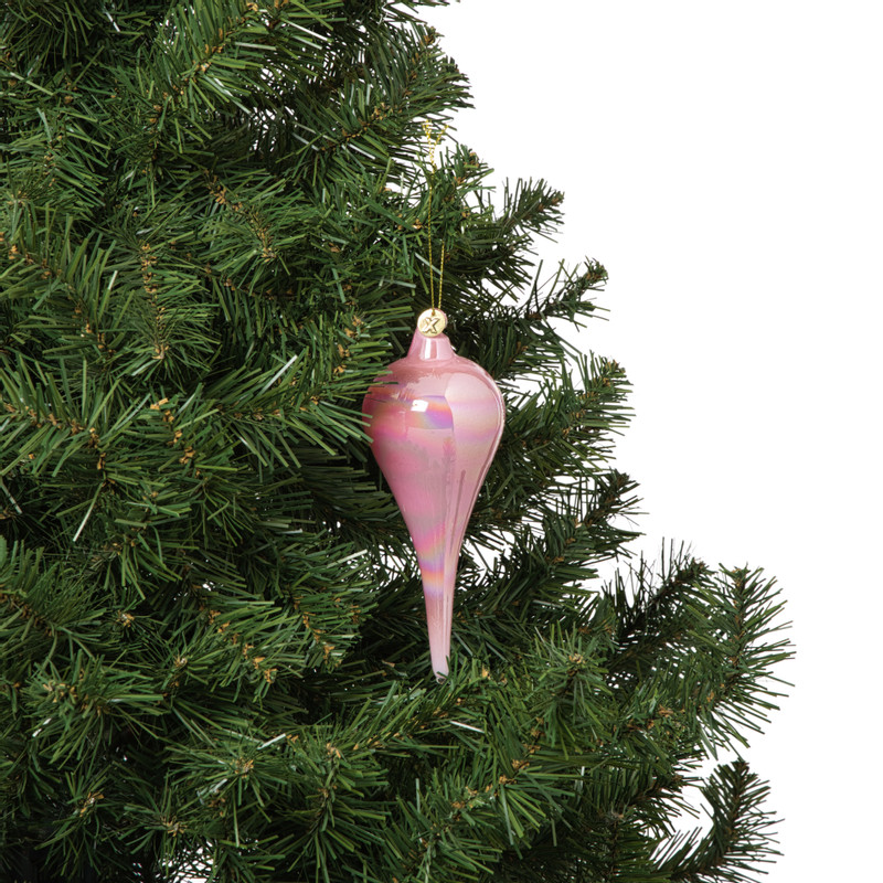 Kersthanger druppel - roze - ø6x15 cm