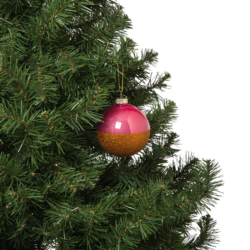 Kerstbal glitter en glans - roze/oranje