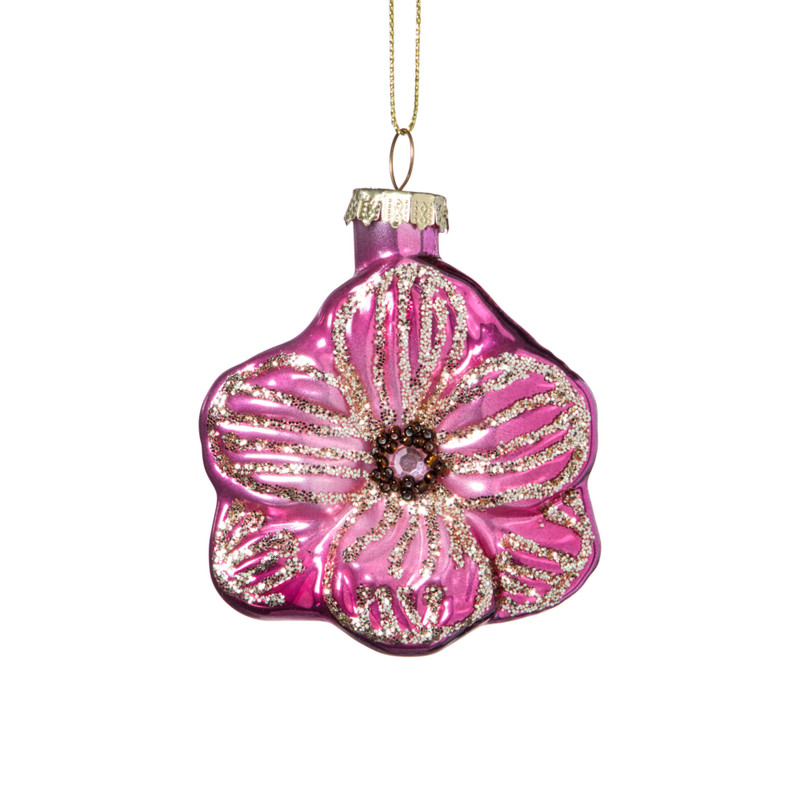 Kersthanger bloem - roze - 7.8x6.8x3 cm