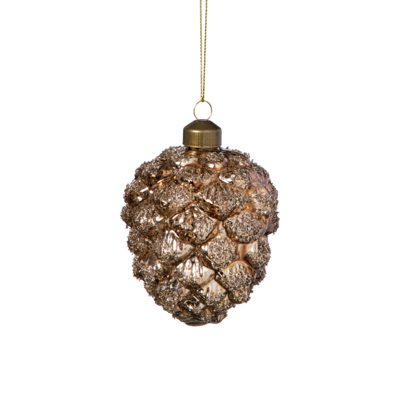Kersthanger dennenappel glitters - bruin - ø7x9.5 cm