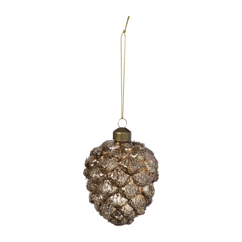 Kersthanger dennenappel glitters - bruin - ø7x9.5 cm