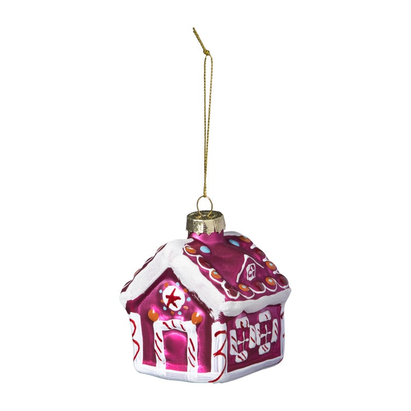Kersthanger snoephuisje - roze - 8x6.5x6.5 cm