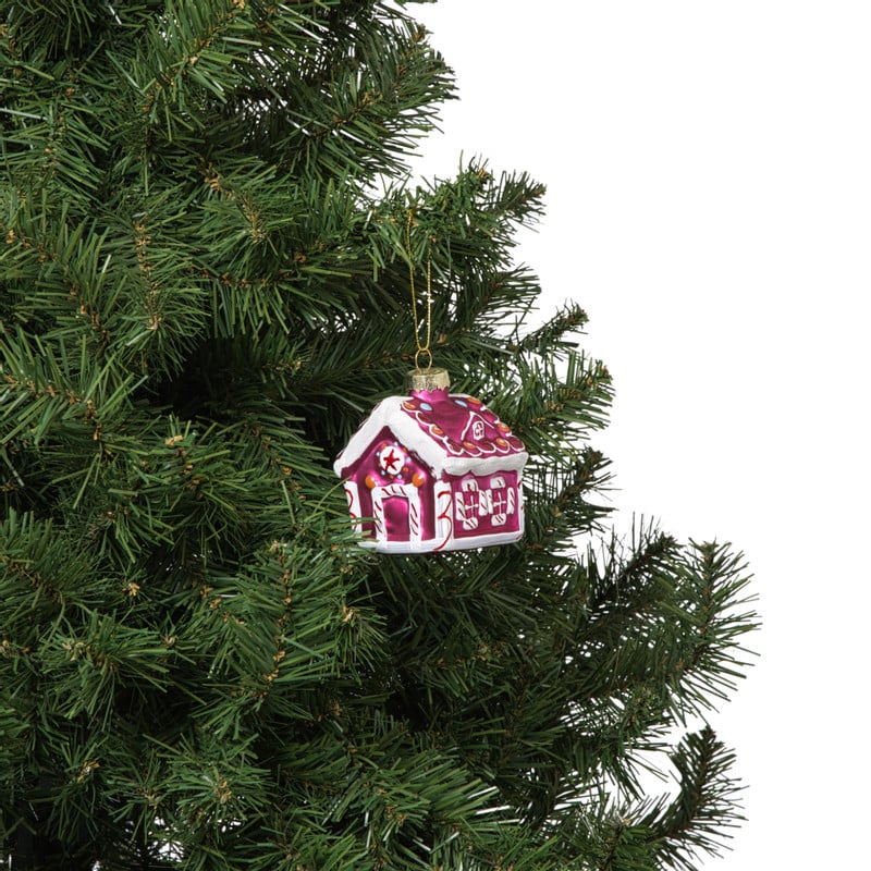 Kersthanger snoephuisje - roze - 8x6.5x6.5 cm