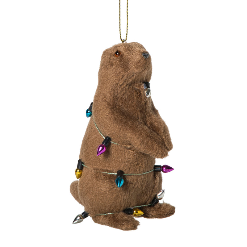 Kersthanger bever met lampjes - bruin - 10x8x5 cm