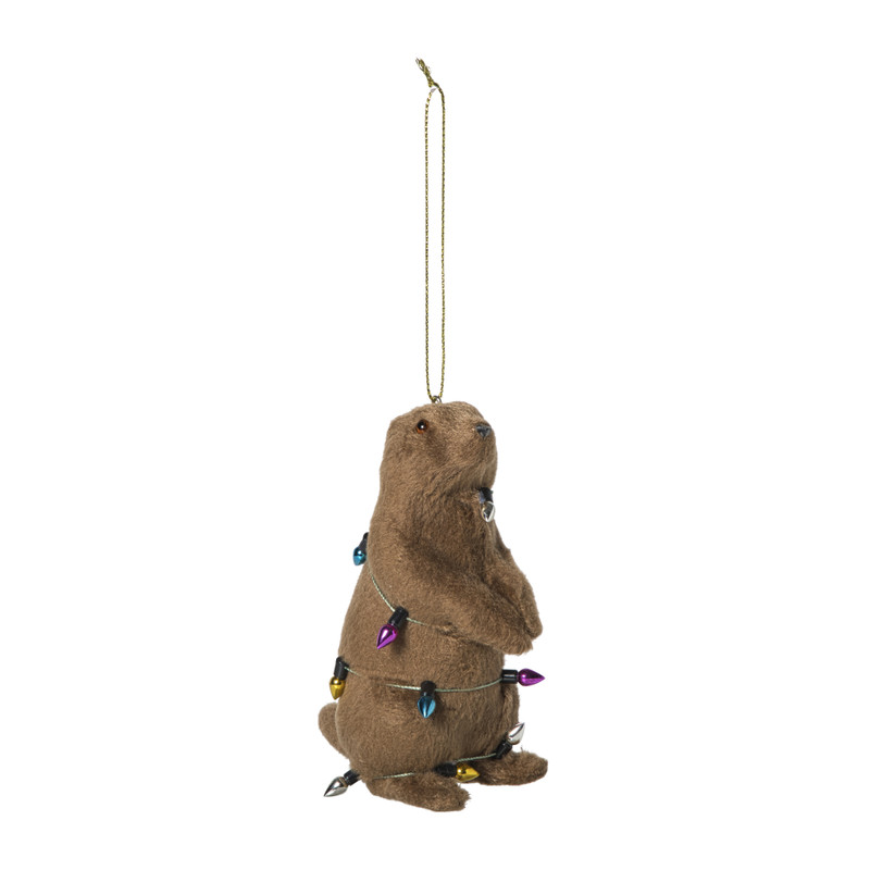 Kersthanger bever met lampjes - bruin - 10x8x5 cm