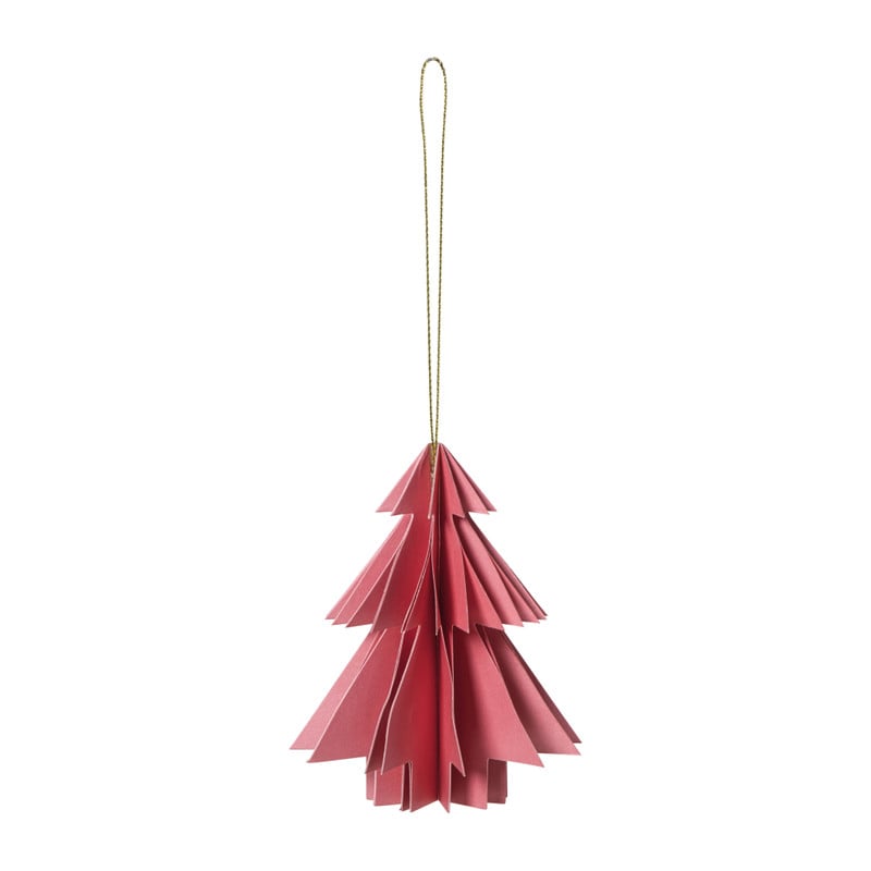 Kersthanger papieren kerstboom - roze - ø8x10 cm