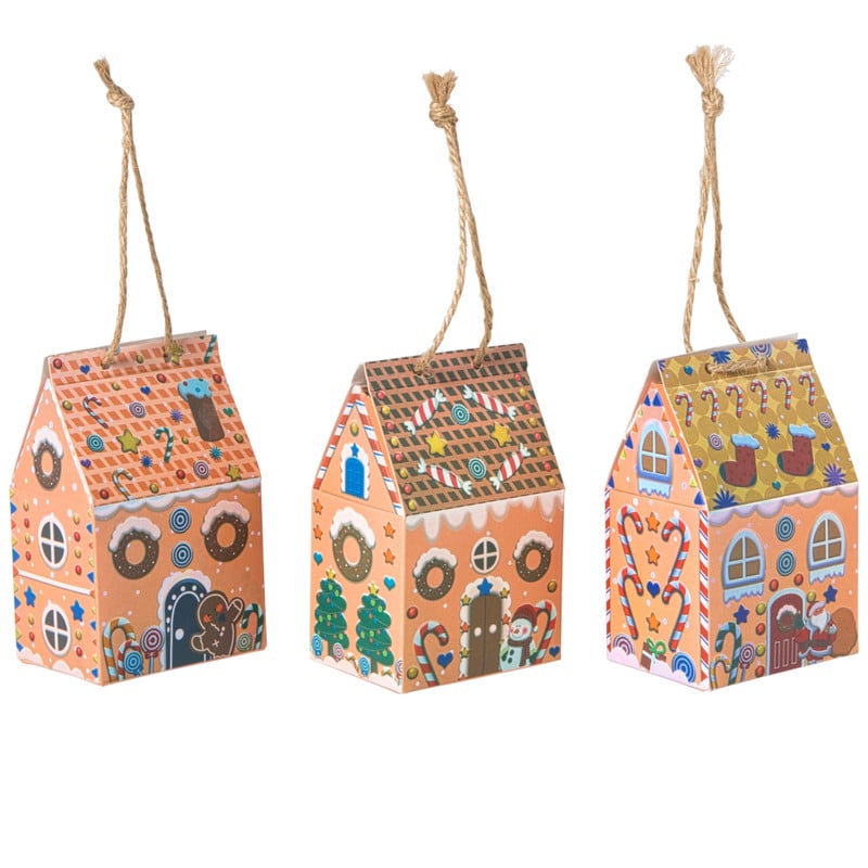 Kersthanger papieren huisjes - set van 3