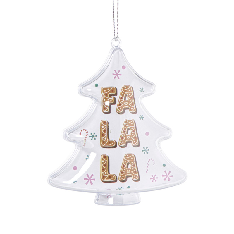 Kersthanger fa la la - transparant - 10.5x10.5x3.5 cm