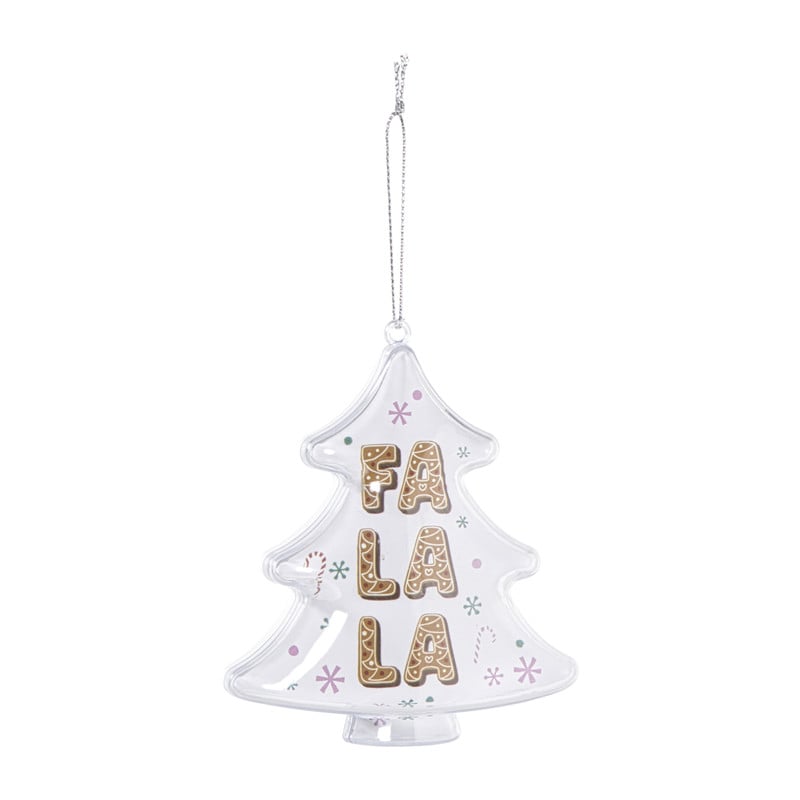 Kersthanger fa la la - transparant - 10.5x10.5x3.5 cm