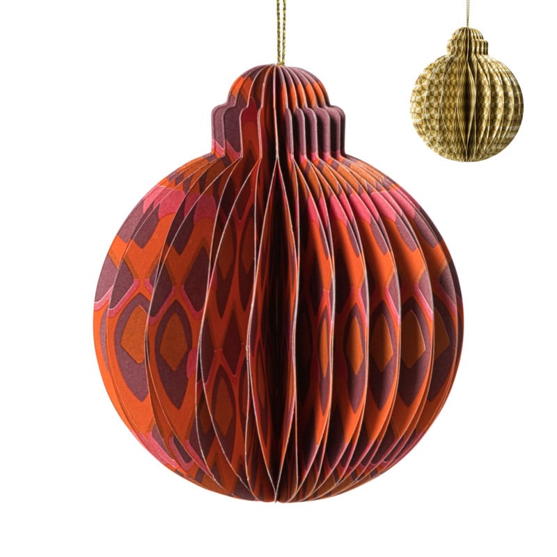 Kerstbal papier clashing colours rond - diverse varianten - ø7x9.5 cm