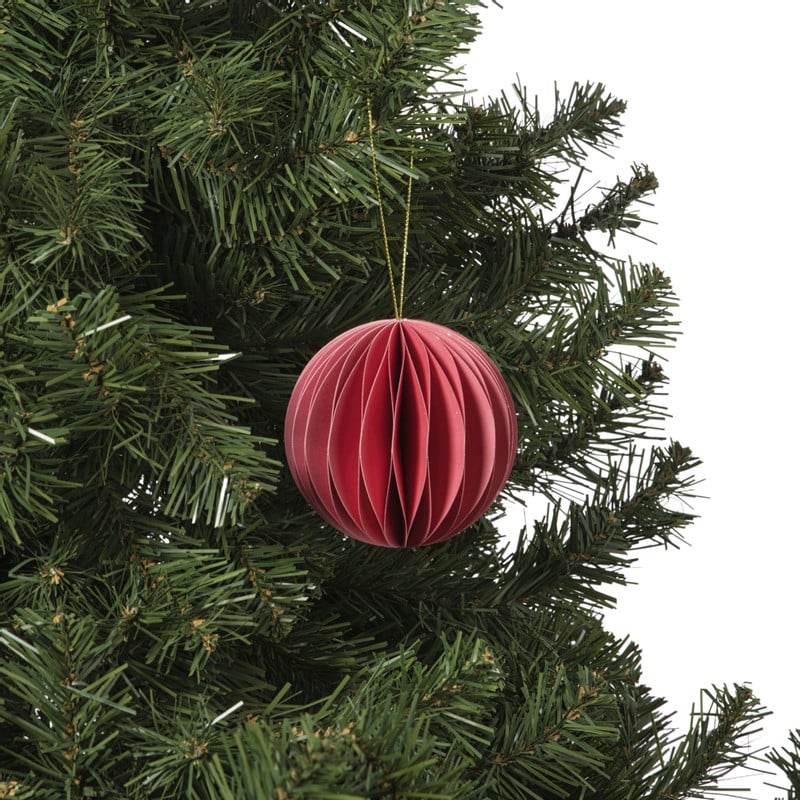 Kerstbal papier - roze - ø8 cm