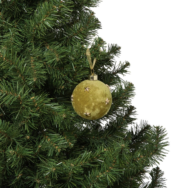 Kerstbal velvet met sterren - groen/goudkleurig