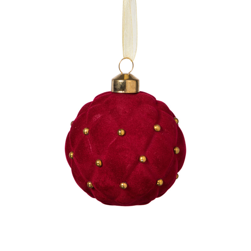 Kerstbal velvet stip - rood
