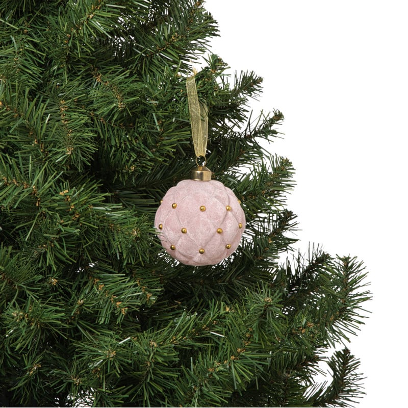 Kerstbal velvet stip - roze