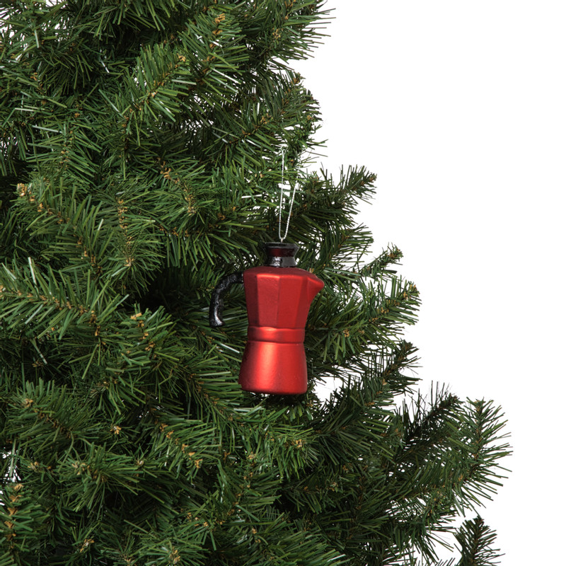 Kersthanger koffiemaker - rood - 10.5x8x5 cm