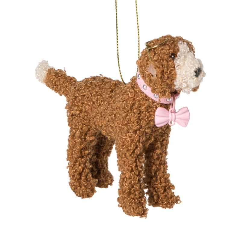 Kersthanger labradoodle met bril - bruin - 14.5x9.5x3.3 cm