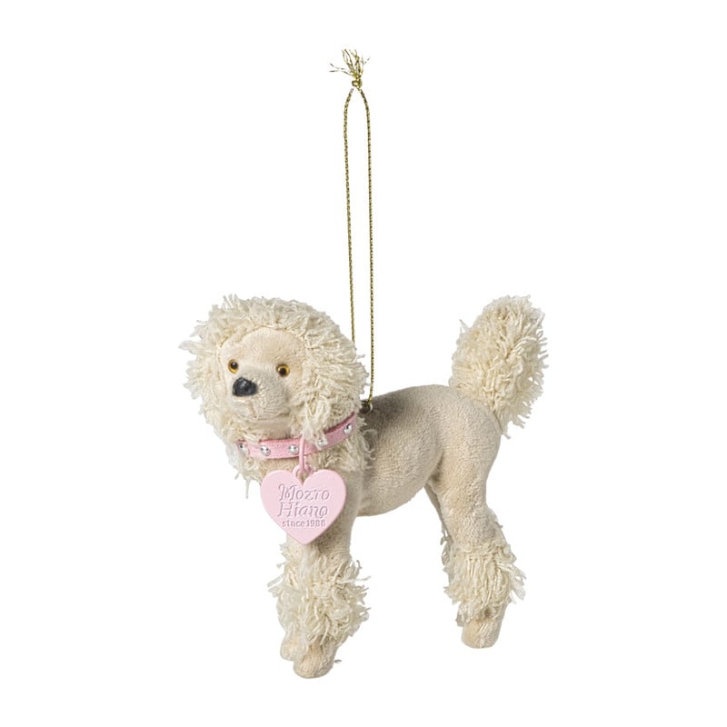 Kersthanger poedel - beige - 12x10x4 cm