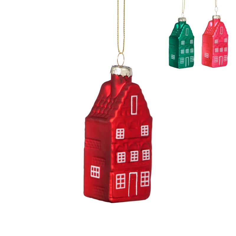Kersthanger huisjes - multikleur - diverse varianten - 9.5x3.5x3.5 cm