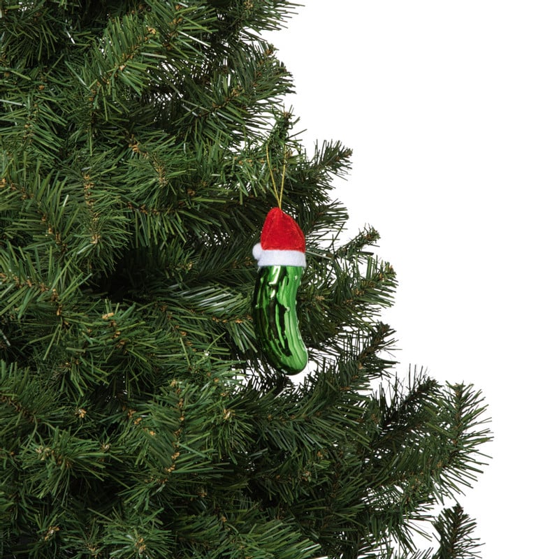 Kersthanger augurk met kerstmuts - groen - 11x3.5x3.2 cm